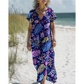 Femmes Robe Longue Maxi Robe Robes en coton et lin Robe Décontractée Robe bohème Robe occidentale Mode Extérieur Soirée Fête Coupe régulière Fleur Manche Courte Col en V Noir Bleu Violet Marron Été