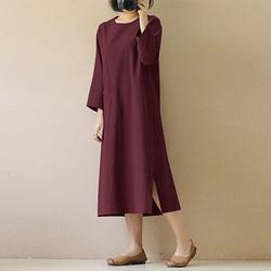Femmes Robe Longue Maxi Robe Robes en coton et lin Robe Décontractée Mode Extérieur Soirée Fête Coupe régulière Uni manche longue Col ras du cou Vin Vert Véronèse Kaki Été