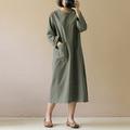 Femmes Robe Longue Maxi Robe Robes en coton et lin Robe Décontractée Mode Extérieur Soirée Fête Coupe régulière Uni manche longue Col ras du cou Vin Vert Véronèse Kaki Été