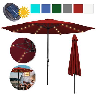 Sonnenschirm mit led mit Handkurbel wetterbeständig 350 cm x 350 cm Stahl Polyester Rot - Tolletour Image