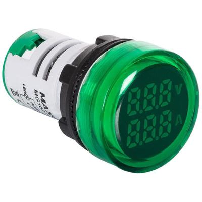 Maxge - Leuchtmelder mit Voltzähler 20-500V und Amperezähler 0-100A Ø22mm Grün Image