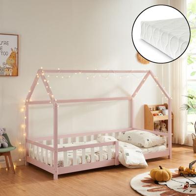 Hausbett Hesel mit Matratze und Rausfallschutz 90x200cm Rosa [en.casa] Image