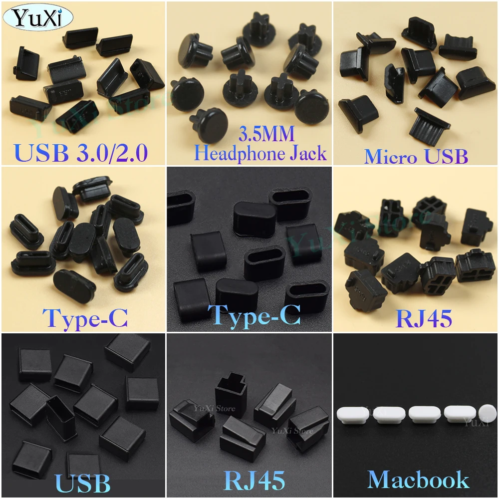 10PCS Typ-C USB 3,0 Silikon Staub Stecker Telefon USB Lade Port Schutz Abdeckung Micro RJ45 HDMI Anti-staub Kappe 3,5 MM kopfhörer Image