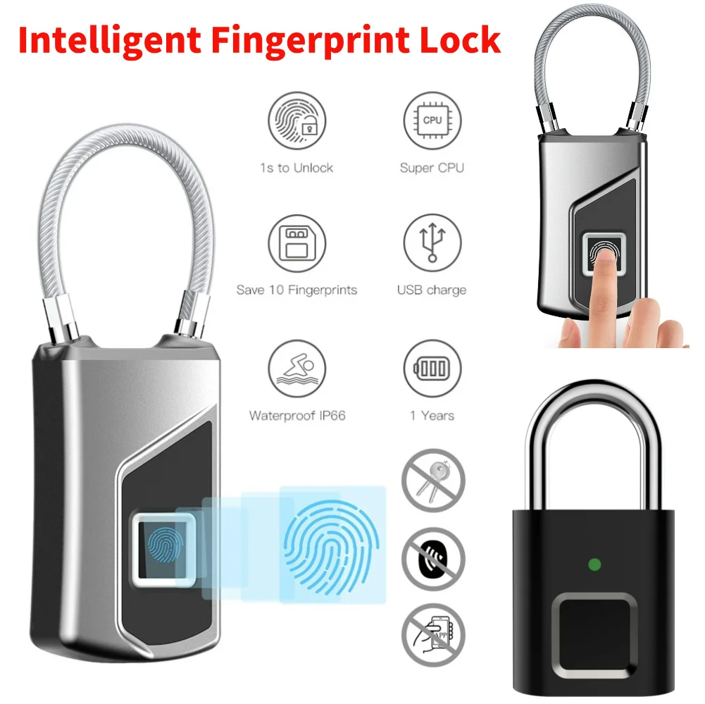 Intelligentes Finger abdrucks chloss tragbares Sicherheits schloss schlüssel los wasserdicht USB wiederauf ladbar für Tür koffer Rucksack Image