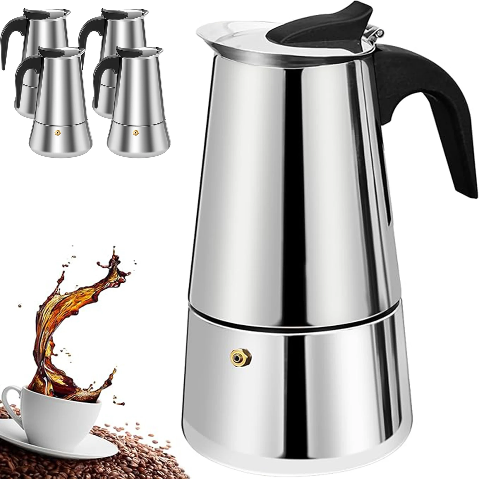1/2/4Pcs Kaffeemaschine Moka Topf Edelstahl Cafe Percolator Maker Italienische Kaffeemaschine Fit Induktion Herde Coffeeware Image
