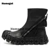 Doppelter Reißverschluss Herrenstiefel Punk Street Platform Winterschuhe Schwarz Höhe zunehmende