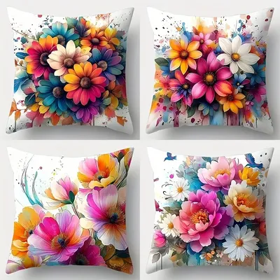 Bunte florale Aquarell-Kissenbezüge, Schlafzimmer, Wohnzimmer, Sofa, Heimdekoration, Image