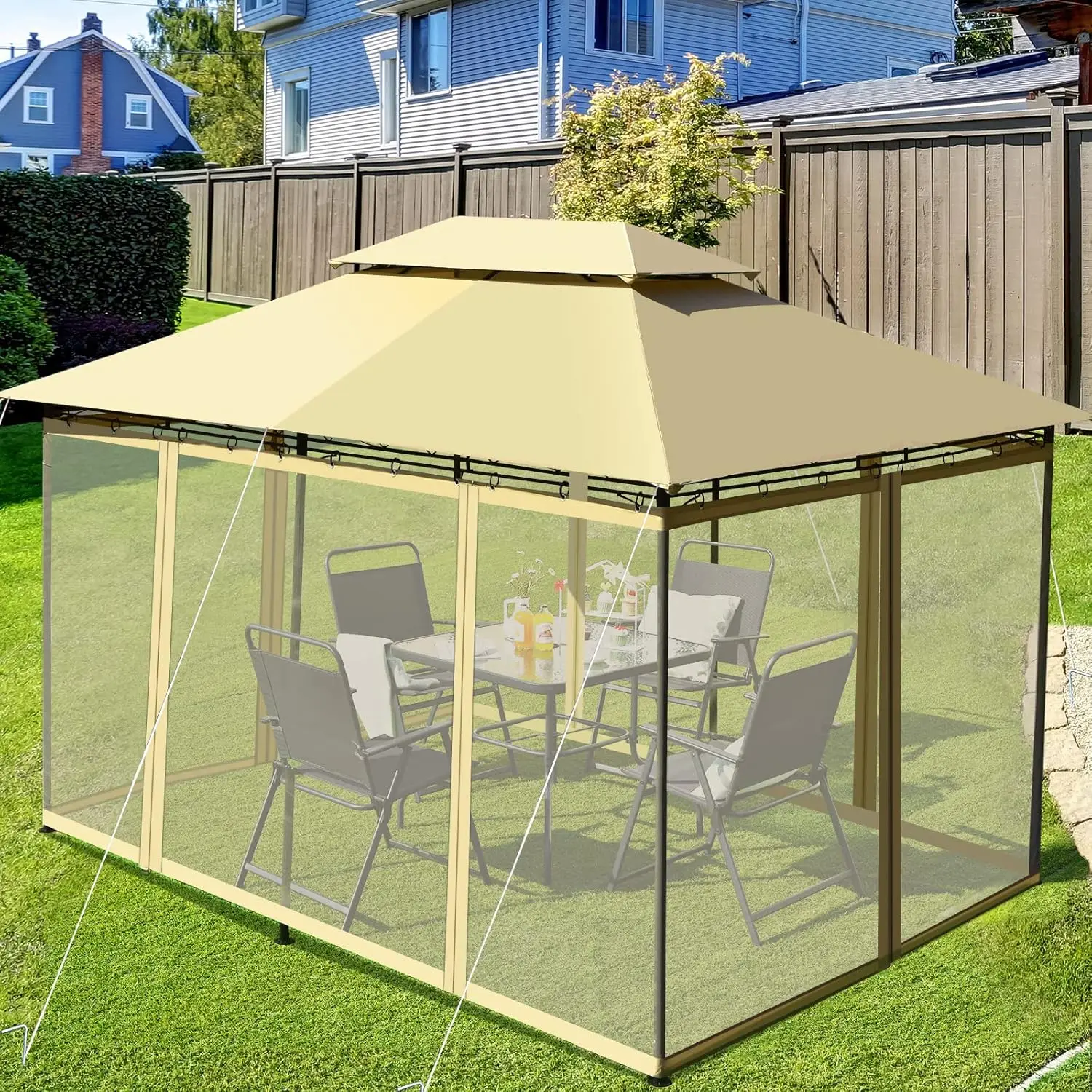 Pavillon Metall 3x4 m, Garten pavillon mit abnehmbaren 4 Seitenwänden, luxuriöses Garten zelt, Festzelt, Party zelt, robust, für Picknicks