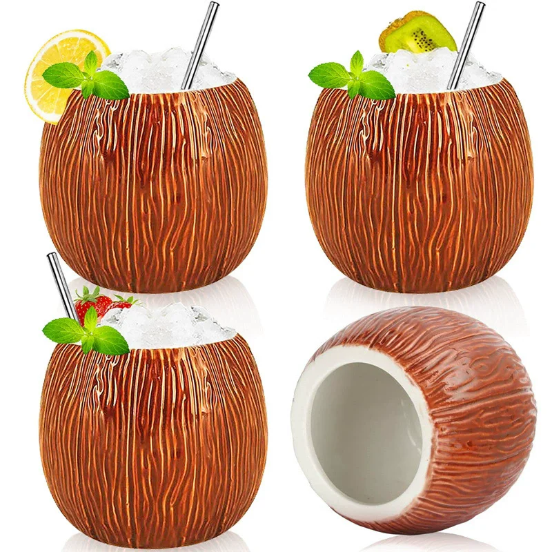550 ml Kokosnussform Hawaii Tiki Tassen Keramikbecher Becher für Geschenke Tassen und Tassen Cocktailbecher Image