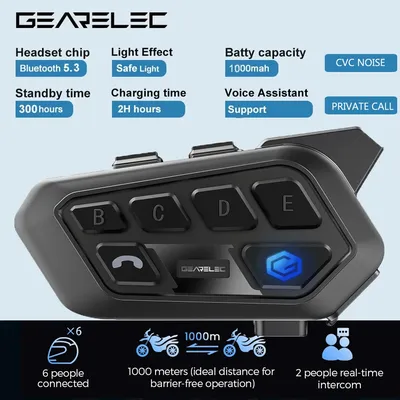 GEARELEC H6 Motorrad-Gegensprechanlage 5.3 Hi-Fi-Sound Privatanruf 2-Personen-Helmkommunikation mit Image