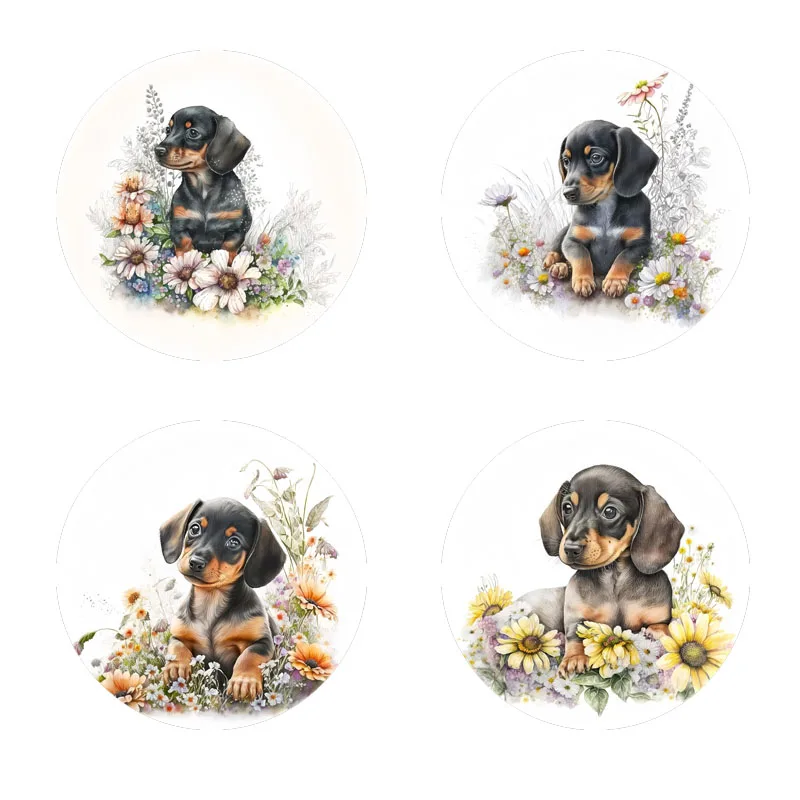 4er-Untersetzer mit Hundemuster, geeignet für die tägliche Familientreffendekoration, Küchen, Büros, rutschfeste Holzuntersetzer, Image