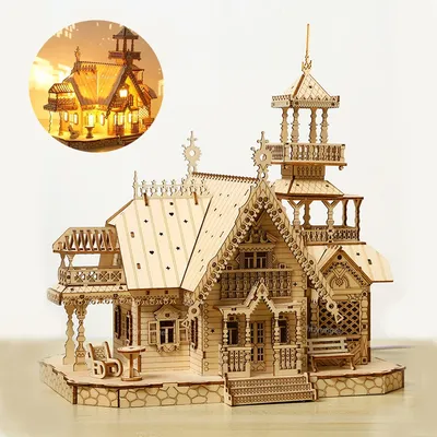 DIY Villa 3D Holzmodellbausatz mit Lichtschloss Puzzles Montagespielzeug Kind Erwachsene DIY Image