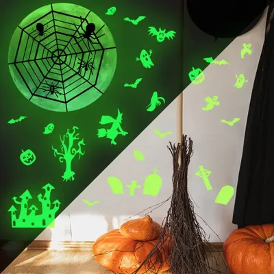 Halloween leuchtende Spinnennetz Wanda uf kleber Schlafzimmer Kinderzimmer Home Decoration Tapete leuchten im Dunkeln selbst klebende Abziehbilder Image