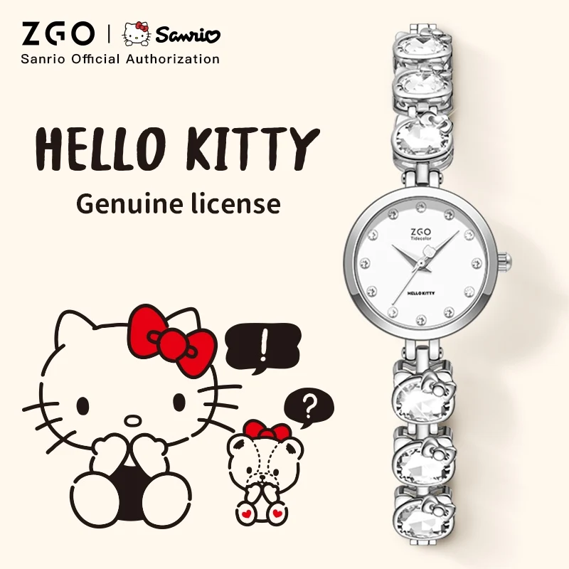ZGO x Sanrio Hello Kitty Damen-Quarzuhr, wasserdicht, Diamant-Armbanduhr, ein Geschenk für Freundin 2181