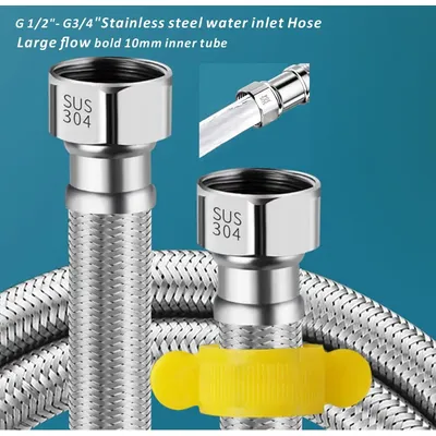 G1/2"-G3/4" SUS304 Water Inlet Hose Faucet 20cm-200cm Hose Water Heater Pipe Toilet Connection Kitchen Bathroom Hose Tube