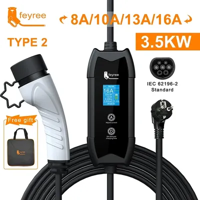 Feyree EV Tragbares Ladegerät Typ2/GB/T-Stecker, 16 A, 1 Phase, 3,5 kW, Typ 1, 3,5 m, Image