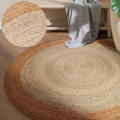 Teppich HANSE HOME "Jutta Juteteppich", naturelfenbein, gold, H:9mm Ø:100cm, Jute, Teppiche, 100% Jutefaser, Natur, Wohnzimmer, Esszimmer, Flur, Boho, Skandi Image