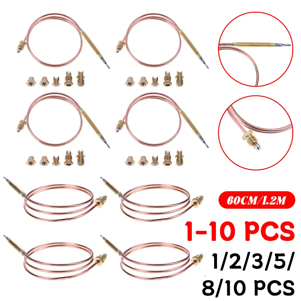 1-10 Stück 60/120 cm Gasherd Thermoelement Heizung Teil Brenner Kamin Ersetzen Sie Adapter Temperaturregler mit 5 Muttern Image