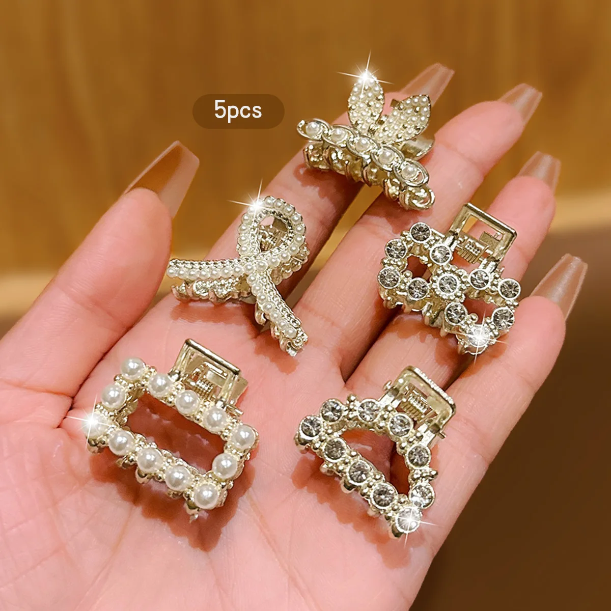 5er-Strasssteine aus Metall im koreanischen Stil mit exquisiten Haarspangen und kleinen Greifern, geeignet für den täglichen Gebrauch als Haarschmuck Image