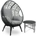 Patio Seating Patio PE Wicker Egg Chair Model 3 with Black Color Rattan Grey Cushion and Side Table Outdoor Seating