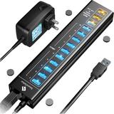 Powered USB Hub - USB 3.0 Ports Hub with 3 Smart Charging Ports Power Adapter Long Cord s (13-Port USB