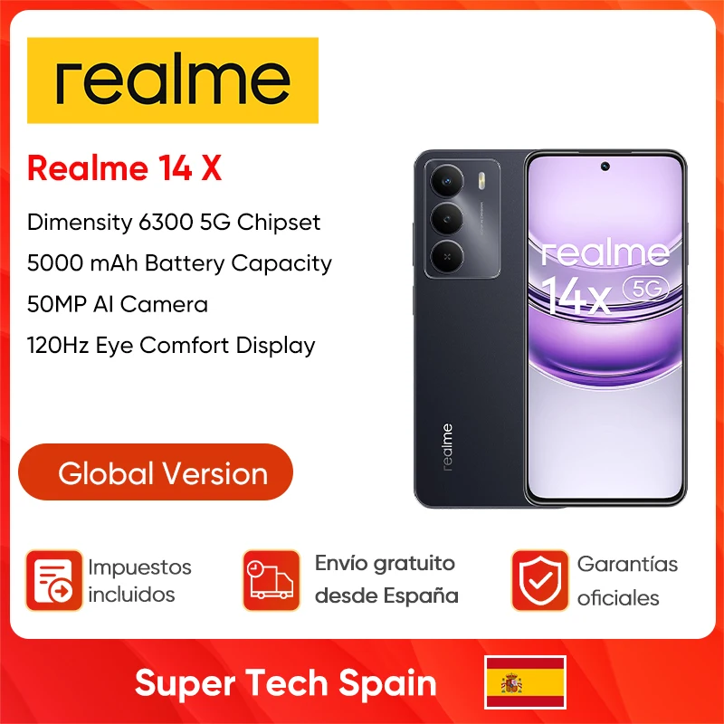 Realme-Smartphone 14X Dimrespond6300 5G Chipset, 120Hz Eye Comfort Display, NEXT AI 50PM, 5000mAh, Massive Battery, IP64, NDavid, UI6.0