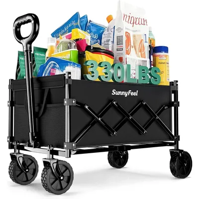 330lbs Wagons Carts Foldable Heavy Duty Collapsible Folding Wagon Carts with Wheels Lightweight Fold