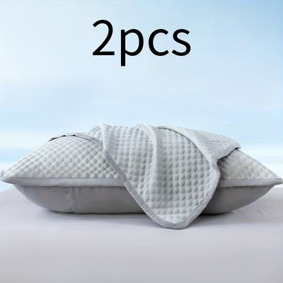 TEMU 2 Cooling Pillowcases - Soft, Breathable 100% Polyester Bedding For , Light Blue And Beige, Elegant Patterns, Machine Washable Image