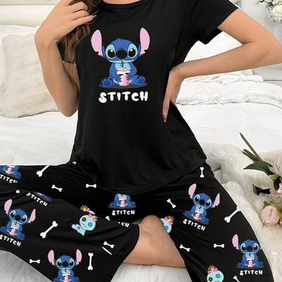 TEMU Stitch Women's Loungewear Set, Loose-fitting Two-piece Outfit For Home And Casual , Sleepwear. Image