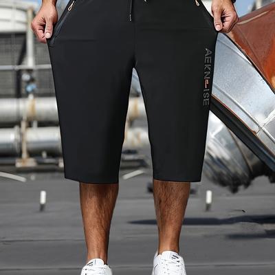 TEMU Men's Navy Blue Casual Summer Shorts With Pockets - Loose Fit, Elastic Waistband, Zipper & Letter For Outdoor Leisure, Shorts | Summer Style Shorts | Comfortable Wear Image