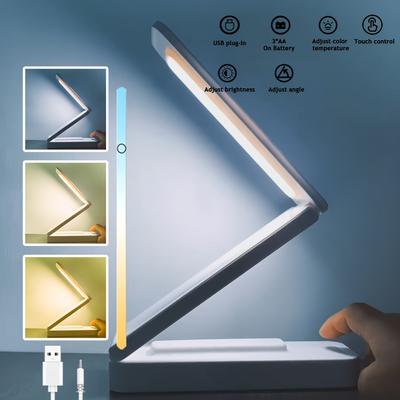 TEMU Led Desk Lamp For Office, Usb Plug-in And Battery-driven Light, Foldable Portable Light, 3 Small Desk Lamps With Adjustable Brightness, Suitable For Offices And Libraries (without Batteries) Image
