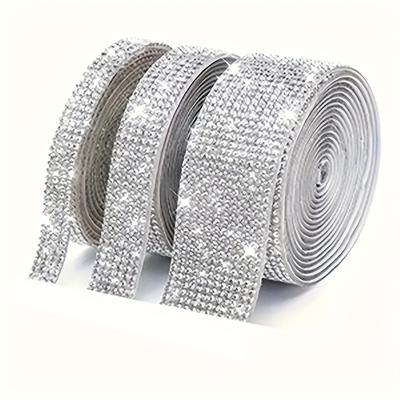 TEMU 3 Rolls, Self-adhesive Diamond Strip Decorative Tape With Hot Melt Glue Diamond Strip, Used For Diy Crafts, Mobile Phones, Car Decorations - 3 Different Size Image