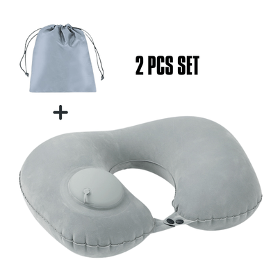 TEMU 2pcs/1set Ergonomic U-shaped Inflatable Travel Neck Pillow - With Storage Bag, Ultra Soft Airplane Neck Support Pillow For Travel Sleep, Adjustable Neckrest Headrest Image