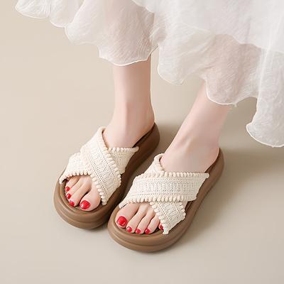TEMU Japan And South Korea Fashion Thick Bottom Summer Slippers, Simple Women's Slippers Image