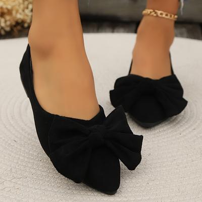 TEMU Women's Pointed-toe Bow Flats - Orange Fabric Slip-on Shoes With Cover Sole, Comfortable Fashion Footwear Image