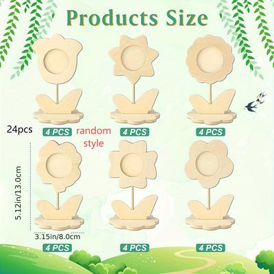 TEMU 12/24pcs - Photo Frame Diy Wooden Flower Frame Set, Day Wooden In 6 Styles Suitable For Classrooms, Mini Image