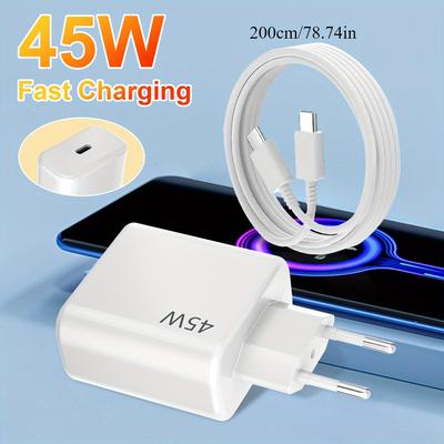 TEMU 45w Usb-c Fast Charger With 2m Cable - Compatible With Sam- S24/s23/s22 /s21/s20 Fe/a55 A54 A53 A52, Super Fast Charging For Mobile Phones, European Standard Plug, Usb C Cable For Galaxy S23 Ultr Image
