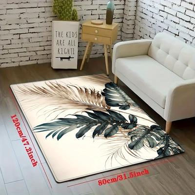 TEMU 1pc Plant Series Off- Carpet With Leaf Pattern, Suitable For Decorating Bedrooms And Living Rooms, For Indoor Use. Image