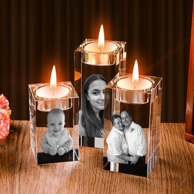 TEMU Customized Photo Crystal Frame, 3dpersonalized Tealight With Your Own Photo For Wedding Birthday Anniversary, European Style Wedding Party Candle Holder Image