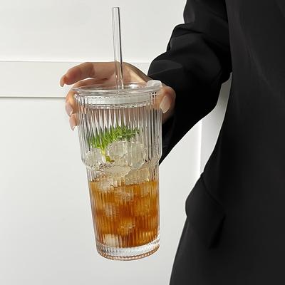 TEMU 600ml Clear Glass Coffee Cup With Lid & Straw - 20.28oz Durable Drinking Glass For Home, Office, Travel - Dishwasher Safe, Microwaveable, Reusable, Coffee Cup Image