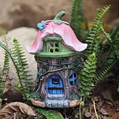 TEMU 1pc Solar-powered Dragonfly Small Flower Statue Lamp, Resin Decorative Lamp, Mushroom House, Elf House. Suitable For Courtyards, Gardens, , Outdoor Scenes And Exquisite Gifts. Ip44 Image