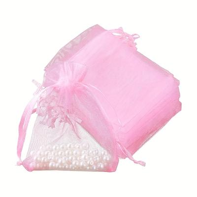 TEMU 100pcs Pink Sheer Organza Gift Bags, 2x3 Inches - Drawstring Mesh Bags With Ribbon Closure For Party Favors, Wedding Decor, Makeup & Net Gifts, Small Gift Bags Image