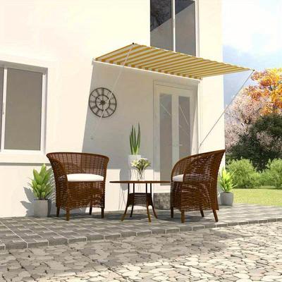 TEMU Retractable Awning 200x150 Cm Yellow And White, Is Shade Provider, Either In Front Of A Window, On , Or In The Garden, Create A Cool . Image