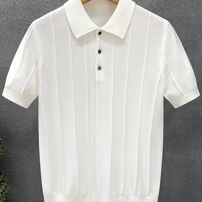 TEMU High-end Lightweight Knit Short-sleeve Shirt For Men, New Summer Solid Fiber Fabric Half-sleeve T-shirt Image