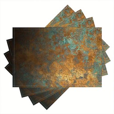 TEMU 4pcs Polyester Placemats - Abstract Copper Teal Design Rectangular Table Mats, 12x18 Inch, Hand Wash Only, Durable & Stylish For Dining & Coffee Table Decor Image