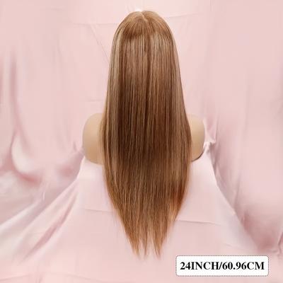 TEMU Day Highlight Straight Hair 150% Glueless Wig - 5x5 Hd Lace Closure Human Hair Wig Pre Cut 3s For Beginners P4/27 Brown Mix Honey Blonde Image