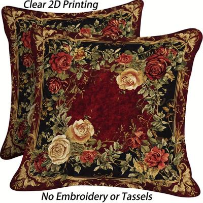 TEMU 2pcs Vintage Floral Baroque Print Pillow Covers - Double-sided Printing, Decorative Throw Pillow Cases For , Non-real Embroidery, Sofa, Couch, Bed, Outdoor Farmhouse Decor, Decorative Pillow Image
