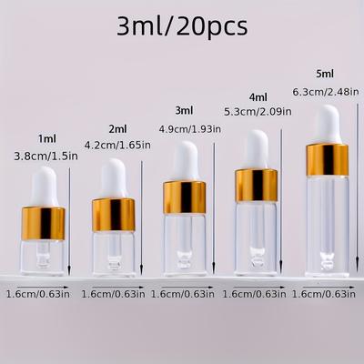 TEMU 20pcs Mini Glass Dropper Bottles With , 1/2/3/4/5ml Sizes, Transparent Essential Oil & Perfume Vials For Travel, Samples, And Gifts - Hand Wash Only, Mini Perfume Refillable Bottles Image