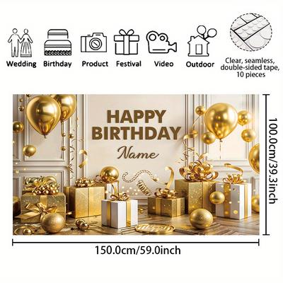 TEMU 1pc Customizable Name Birthday Party Banner, Polyester Pattern Photography Backdrop, Personalized Name Banner For Home Wall Cake Table Decoration Supplies, 3 Sizes Optional Image