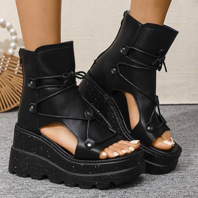 TEMU Chic Summer Women's Platform Sandals - Sexy Open Toe With Zip Closure, Cover, Thick Sole Image